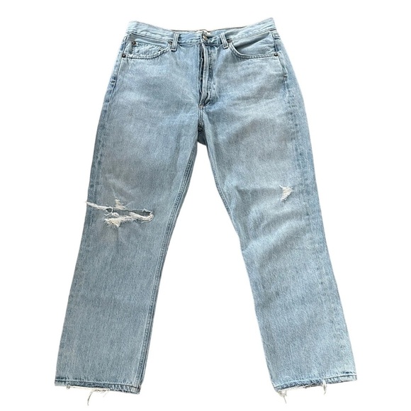 AGOLDE Riley High Rise Straight Crop Jean Light Wash Distressed Ripped Cotton 26 - Picture 1 of 10